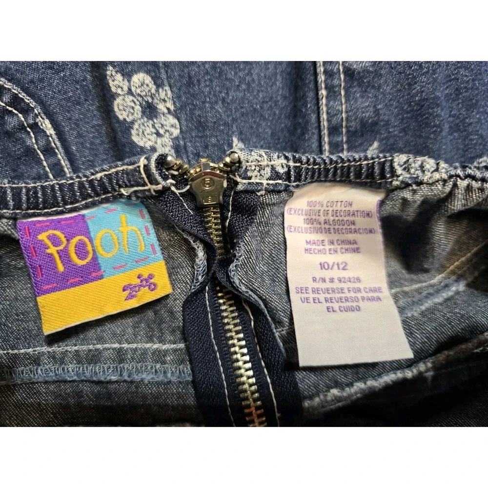 Winnie‎ The Pooh Vintage Girls Romper  10-12  Blue Denim Floral